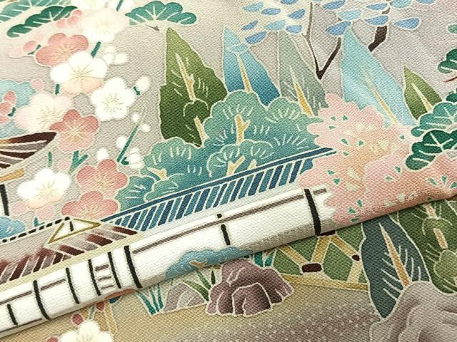 平和屋着物●豪華色留袖　友禅　作家物　風景花文　正絹　逸品　AABK7552fy