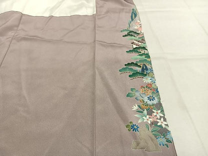 平和屋着物●豪華色留袖　友禅　作家物　風景花文　正絹　逸品　AABK7552fy
