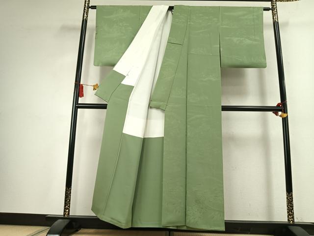 平和屋着物●上質な色無地　風景地紋　柳染色　正絹　逸品　AABK7553fy