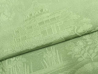 平和屋着物●上質な色無地　風景地紋　柳染色　正絹　逸品　AABK7553fy