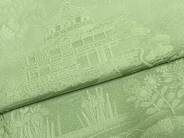 平和屋着物●上質な色無地　風景地紋　柳染色　正絹　逸品　AABK7553fy