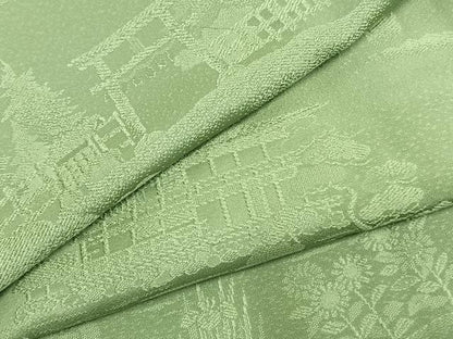 平和屋着物●上質な色無地　風景地紋　柳染色　正絹　逸品　AABK7553fy