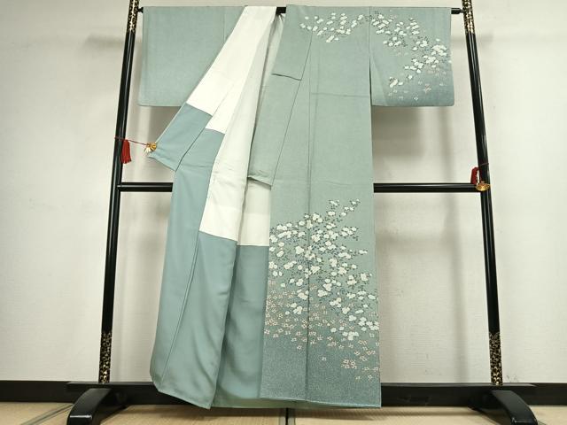 平和屋着物●訪問着　枝花文　暈し染め　金彩　正絹　逸品　AABK7554fy