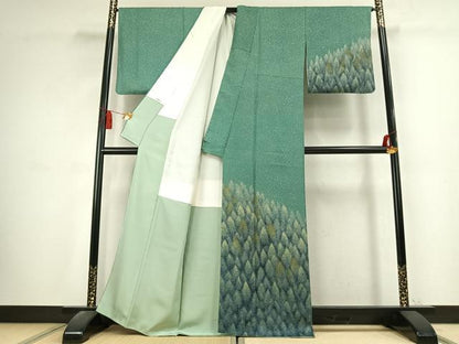 平和屋着物●皇室デザイナー　中村乃武夫　訪問着　樹林文　正絹　逸品　AABK7555fy