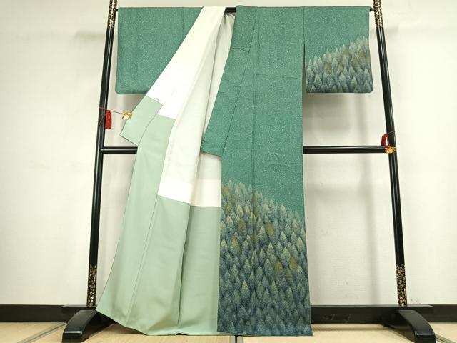 平和屋着物●皇室デザイナー　中村乃武夫　訪問着　樹林文　正絹　逸品　AABK7555fy