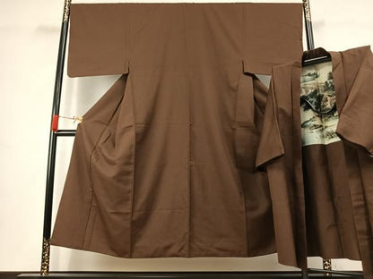 平和屋着物●男性　お召　アンサンブル　色無地　憲法色　正絹　逸品　AABK7562fy