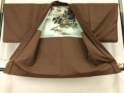 平和屋着物●男性　お召　アンサンブル　色無地　憲法色　正絹　逸品　AABK7562fy