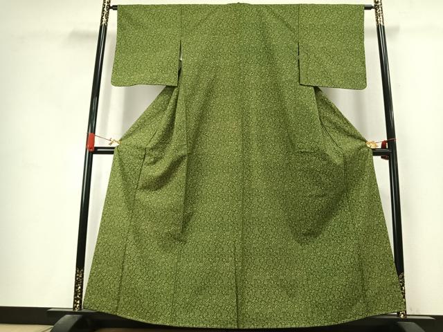 平和屋着物●上質な小紋　紬地　型染め　花唐草文　正絹　逸品　未使用　AABK7563fy