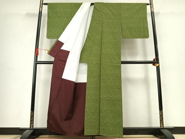 平和屋着物●上質な小紋　紬地　型染め　花唐草文　正絹　逸品　未使用　AABK7563fy
