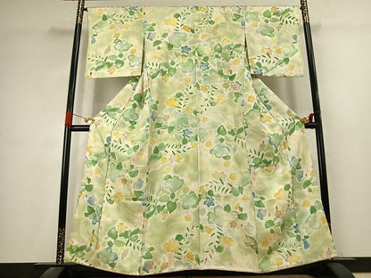 平和屋着物●上質な小紋　地紋起こし　草花文　暈し染め　正絹　逸品　AABK7567fy