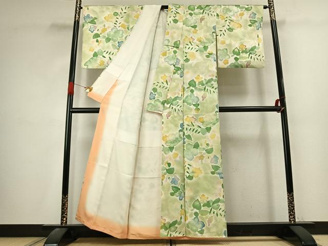 平和屋着物●上質な小紋　地紋起こし　草花文　暈し染め　正絹　逸品　AABK7567fy