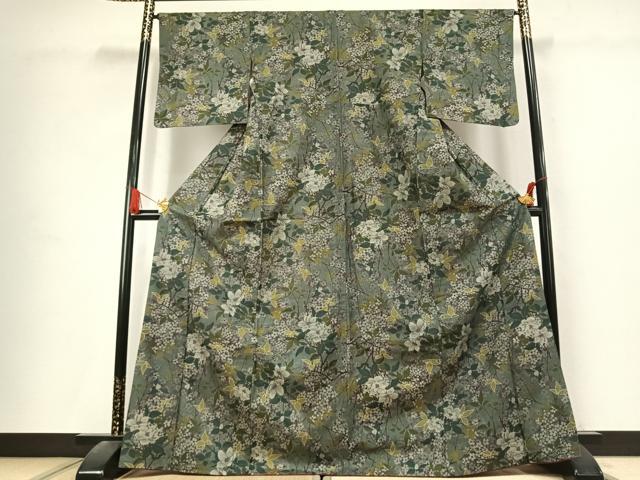 平和屋着物●本場染大島紬　枝花文　正絹　逸品　AABK7569fy