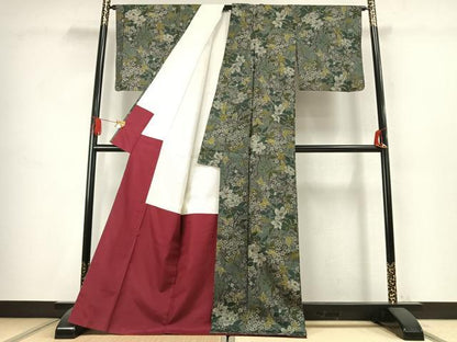 平和屋着物●本場染大島紬　枝花文　正絹　逸品　AABK7569fy