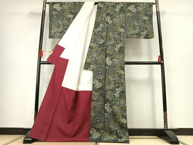 平和屋着物●本場染大島紬　枝花文　正絹　逸品　AABK7569fy