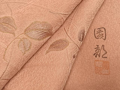 平和屋着物●上質な小紋　作家物　寿光織　草葉文　金糸　正絹　逸品　AABK7570fy