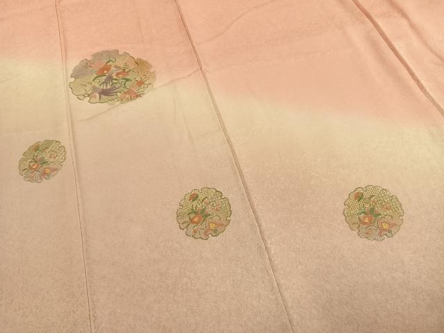 平和屋着物●訪問着　中国三大刺繍　汕頭刺繍　スワトウ刺繍　総刺繍　雪輪花文　暈し染め　正絹　逸品　AABK7571fy