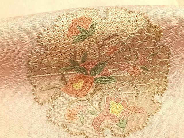 平和屋着物●訪問着　中国三大刺繍　汕頭刺繍　スワトウ刺繍　総刺繍　雪輪花文　暈し染め　正絹　逸品　AABK7571fy