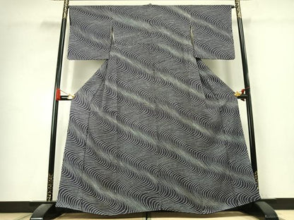 平和屋着物●上質な小紋　総絞り　流水文　正絹　逸品　AABK7575fy