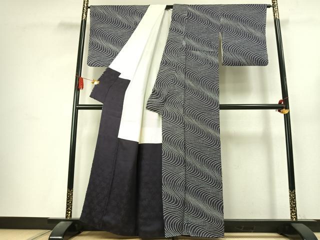 平和屋着物●上質な小紋　総絞り　流水文　正絹　逸品　AABK7575fy