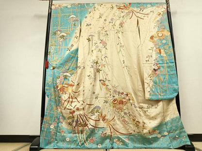 平和屋着物●豪華振袖　駒刺繍　花鳥文　暈し染め　金彩　三越扱い　正絹　逸品　AABK7576fy