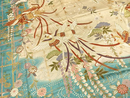平和屋着物●豪華振袖　駒刺繍　花鳥文　暈し染め　金彩　三越扱い　正絹　逸品　AABK7576fy