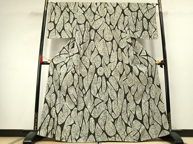 平和屋着物●上質な小紋　幾何学文様　ろうけつ染め　正絹　逸品　未使用　AABK7577fy