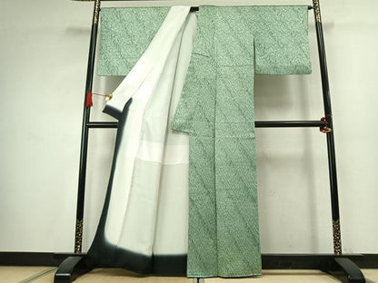 平和屋着物●上質な小紋　杢目絞り　斜縞　正絹　逸品　AABK7581fy