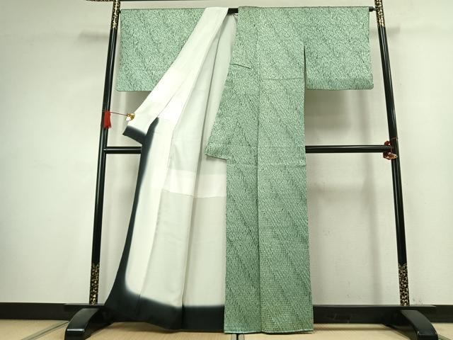 平和屋着物●上質な小紋　杢目絞り　斜縞　正絹　逸品　AABK7581fy