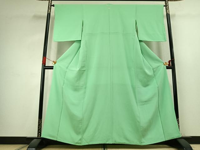 平和屋着物●上質な色無地　若緑色　丹後ちりめん　反端付き　正絹　逸品　AABK7583fy