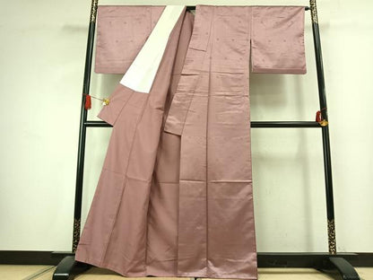平和屋着物●上質な色無地　草花地紋　薄柿色　胴抜き仕立て　正絹　逸品　AABK7588fy