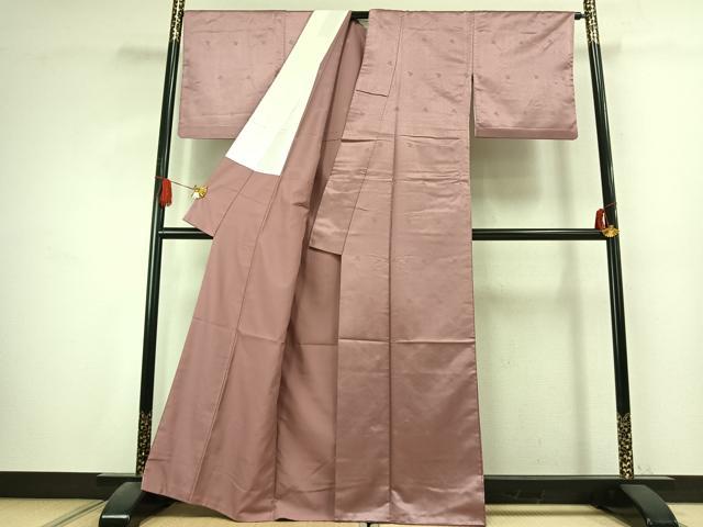 平和屋着物●上質な色無地　草花地紋　薄柿色　胴抜き仕立て　正絹　逸品　AABK7588fy