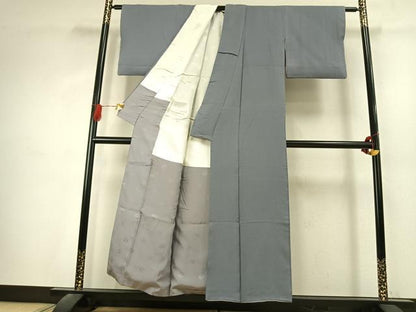平和屋着物●上質な色無地　作家物　灰青色　正絹　逸品　AABK7593fy