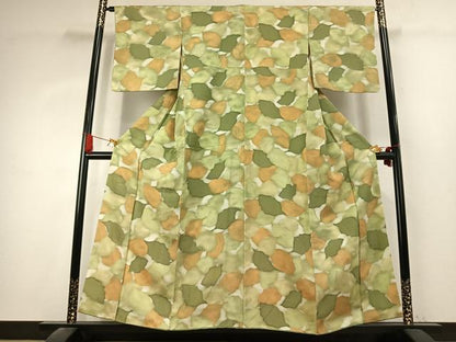平和屋着物●上質な小紋　地紋起こし　葉尽くし　暈し染め　正絹　逸品　AABK7595fy