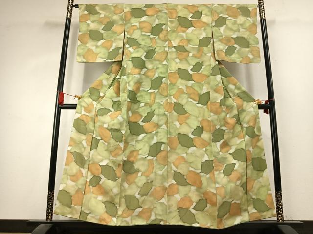 平和屋着物●上質な小紋　地紋起こし　葉尽くし　暈し染め　正絹　逸品　AABK7595fy