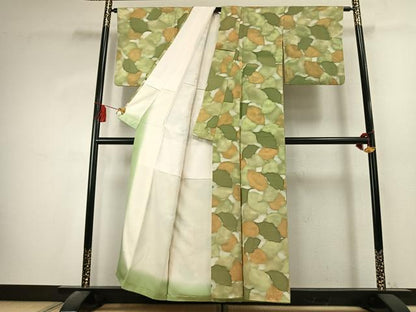 平和屋着物●上質な小紋　地紋起こし　葉尽くし　暈し染め　正絹　逸品　AABK7595fy
