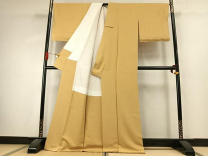 平和屋着物●上質な色無地　花葉色　ロング丈　正絹　逸品　AABK7598fy