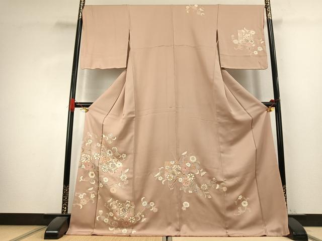 平和屋着物●訪問着　刺繍　花唐草文　金彩　ロング丈　正絹　逸品　未使用　AABK7599fy
