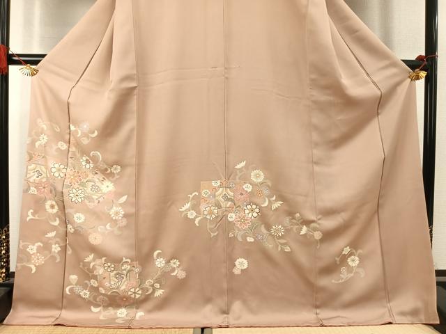 平和屋着物●訪問着　刺繍　花唐草文　金彩　ロング丈　正絹　逸品　未使用　AABK7599fy