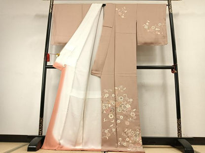 平和屋着物●訪問着　刺繍　花唐草文　金彩　ロング丈　正絹　逸品　未使用　AABK7599fy