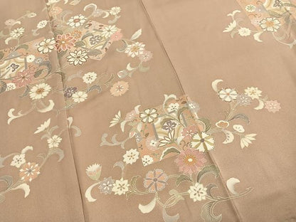 平和屋着物●訪問着　刺繍　花唐草文　金彩　ロング丈　正絹　逸品　未使用　AABK7599fy