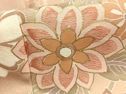 平和屋着物●訪問着　刺繍　花唐草文　金彩　ロング丈　正絹　逸品　未使用　AABK7599fy