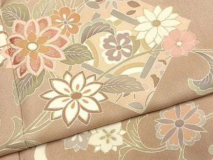 平和屋着物●訪問着　刺繍　花唐草文　金彩　ロング丈　正絹　逸品　未使用　AABK7599fy