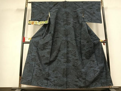 平和屋着物●本場真綿結城紬　100亀甲　風景文　証紙付き　正絹　逸品　未使用　AABK7600fy