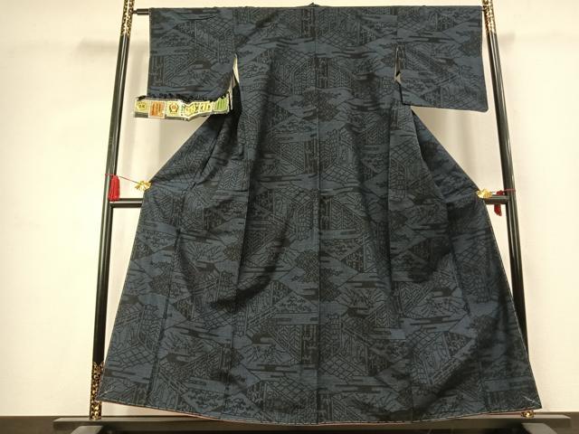 平和屋着物●本場真綿結城紬　100亀甲　風景文　証紙付き　正絹　逸品　未使用　AABK7600fy