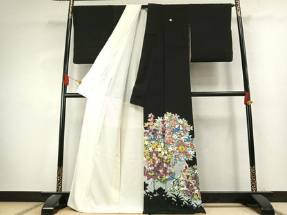 平和屋着物●豪華黒留袖　友禅　作家物　花鳥文　正絹　逸品　AABK7604fy