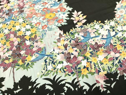 平和屋着物●豪華黒留袖　友禅　作家物　花鳥文　正絹　逸品　AABK7604fy