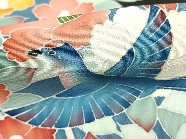 平和屋着物●豪華黒留袖　友禅　作家物　花鳥文　正絹　逸品　AABK7604fy