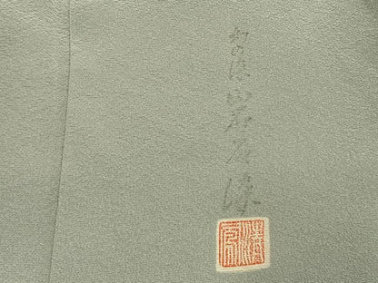 平和屋着物●上質な色無地　作家物　幻の染　岩石染　蕎麦切色　正絹　逸品　AABK7607fy