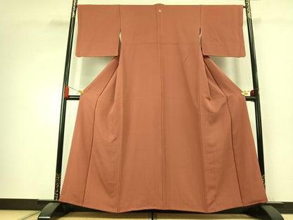 平和屋着物●上質な色無地　真赭色　正絹　逸品　AABK7608fy