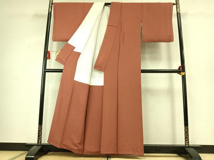 平和屋着物●上質な色無地　真赭色　正絹　逸品　AABK7608fy